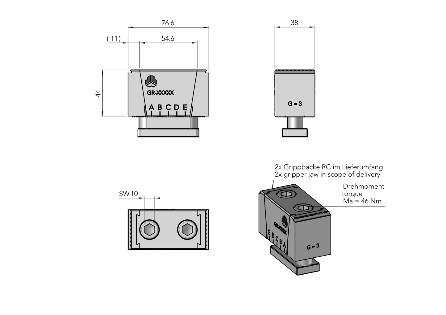 Gremotool Präzisionsspannsystem RC Baureihe RC-Festmodul zweiseitig Dimensionen
