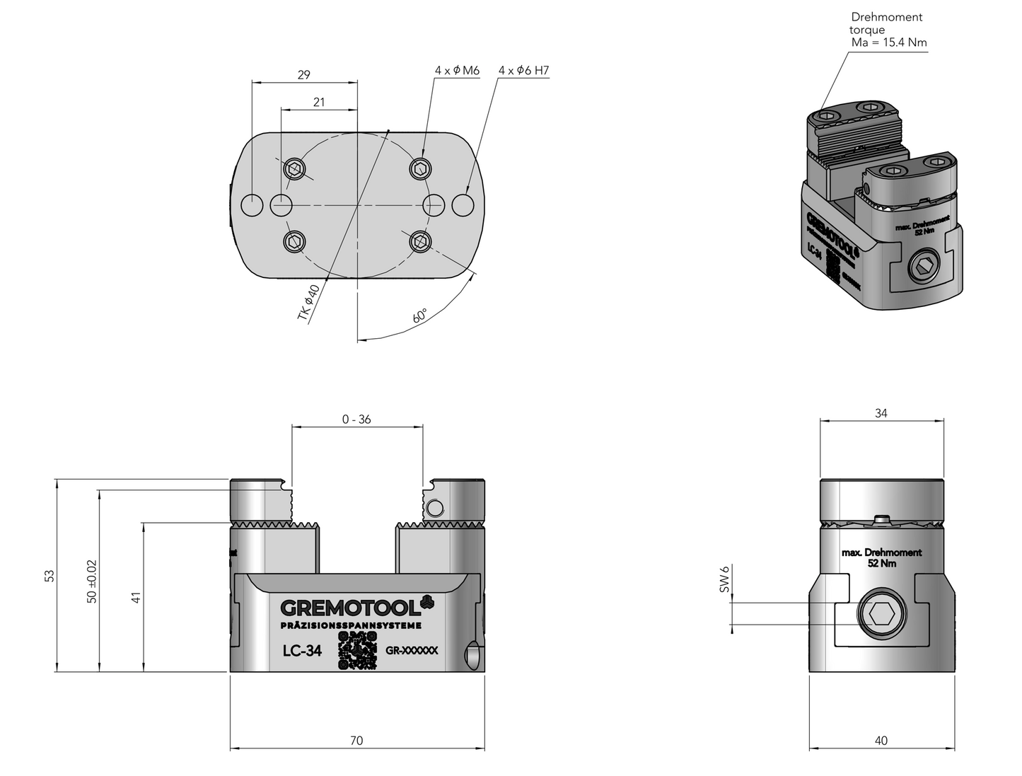 Gremotool Präzisionsspannsystem LC-Baureihe LC-34 Dimensionen