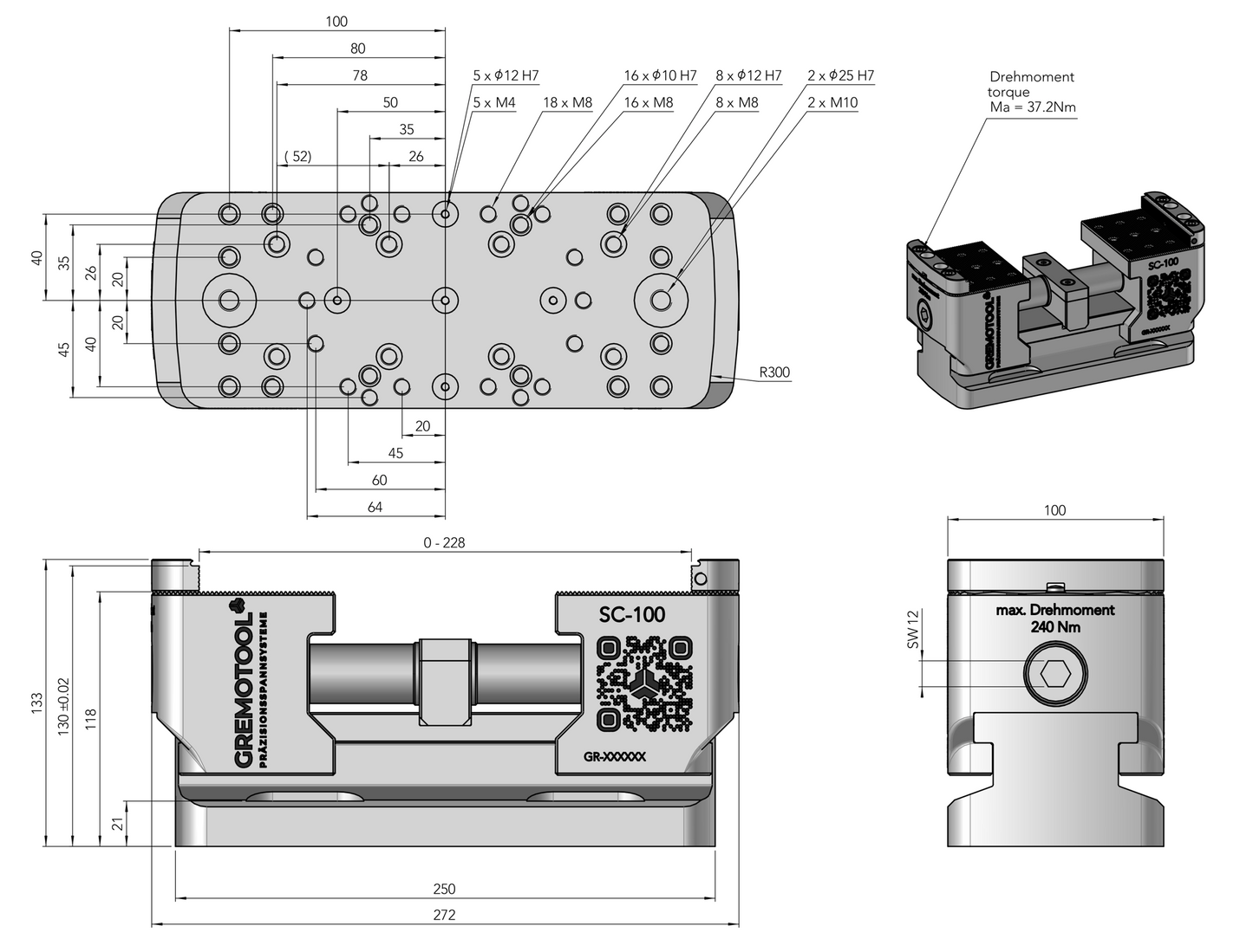Gremotool Präzisionsspannsystem SC-Baureihe SC-100 Dimensionen