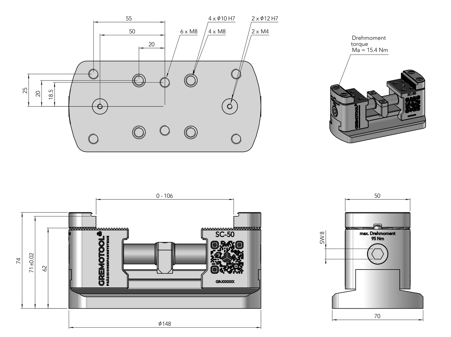 Gremotool Präzisionsspannsystem SC-Baureihe SC-50 Dimensionen
