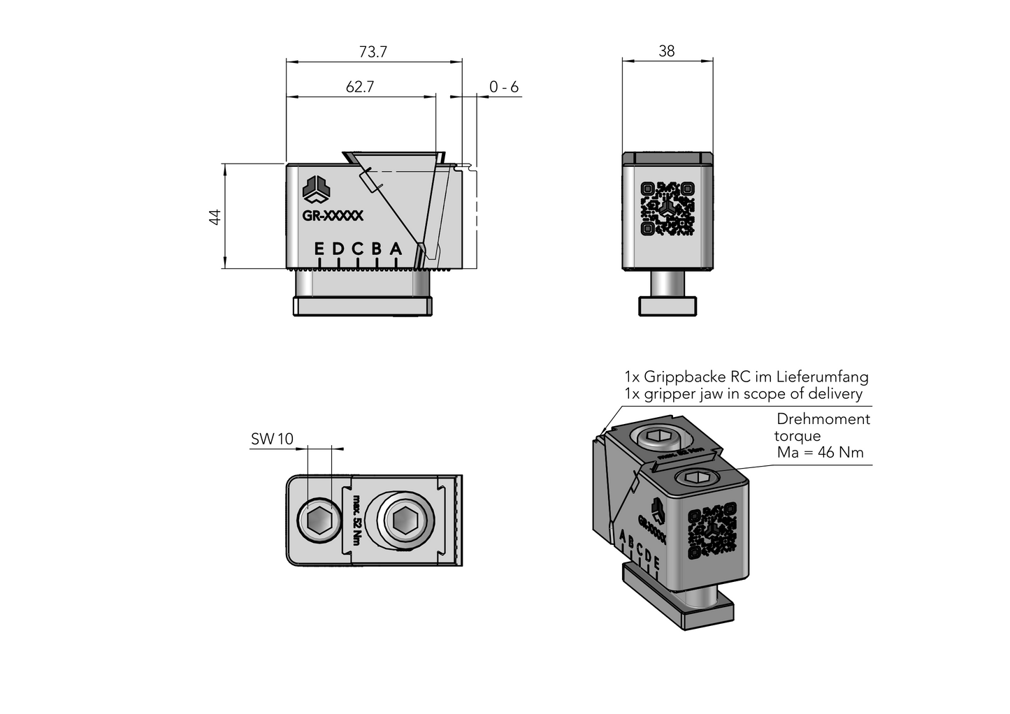 Gremotool Präzisionsspannsystem RC Baureihe RC-Spannmodul einseitig Dimensionen