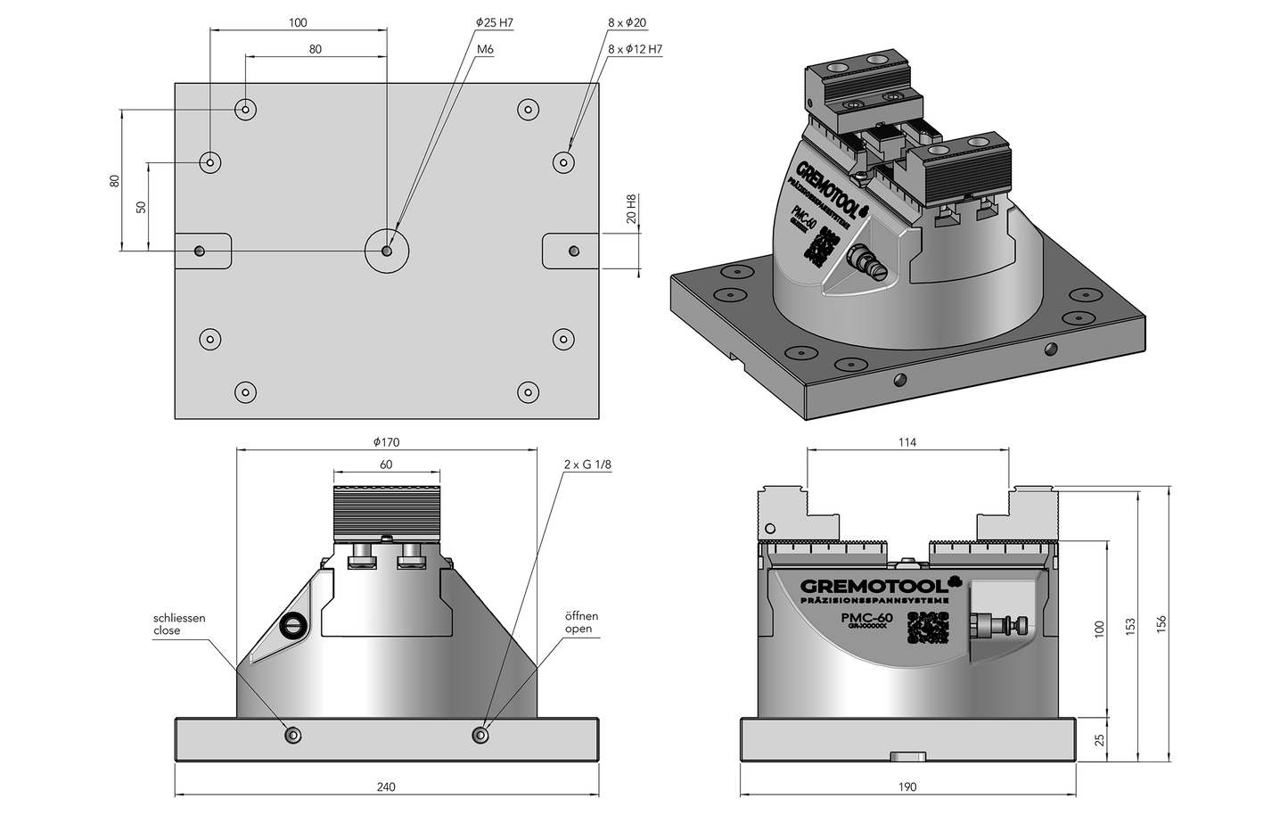 Gremotool Präzisionsspannsystem HMC-Baureihe HMC-60 Dimensionen