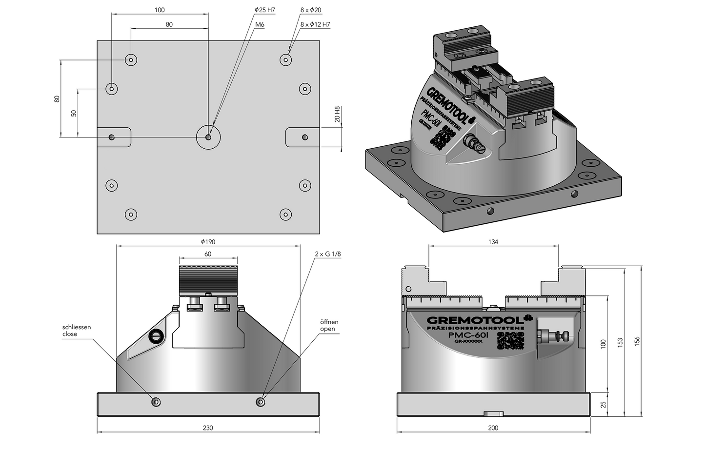 Gremotool Präzisionsspannsystem HMC-Baureihe HMC-60l Dimensionen