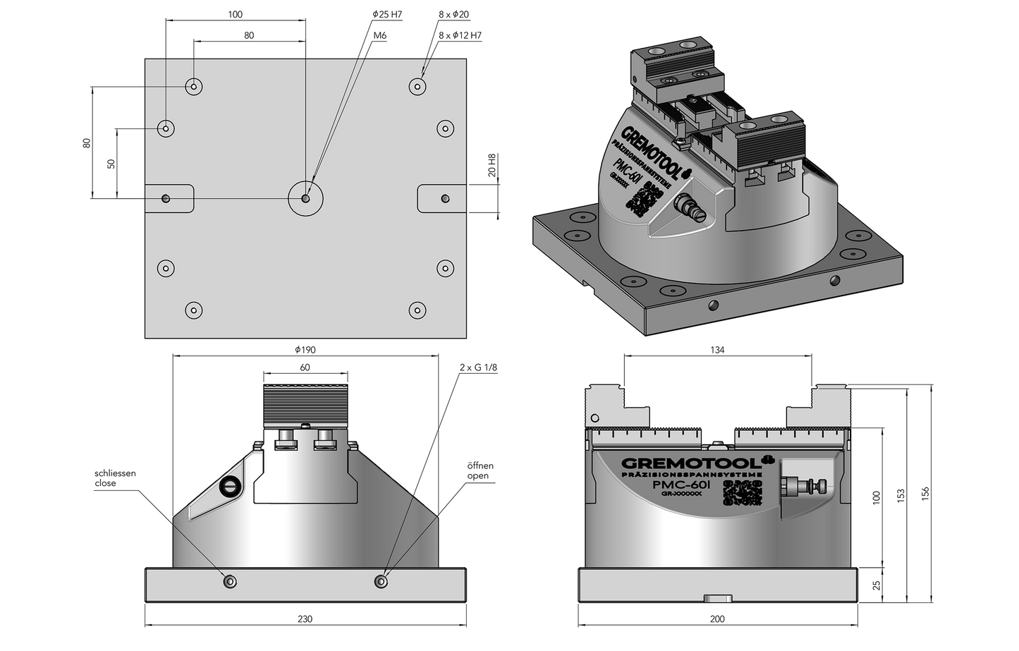 Gremotool Präzisionsspannsystem PMC-Baureihe PMC-60l Dimensionen